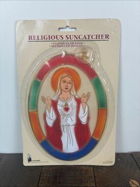 Sealed Religious Sun Catcher Sacred Heart Plastic Vintage Oval Regent Products